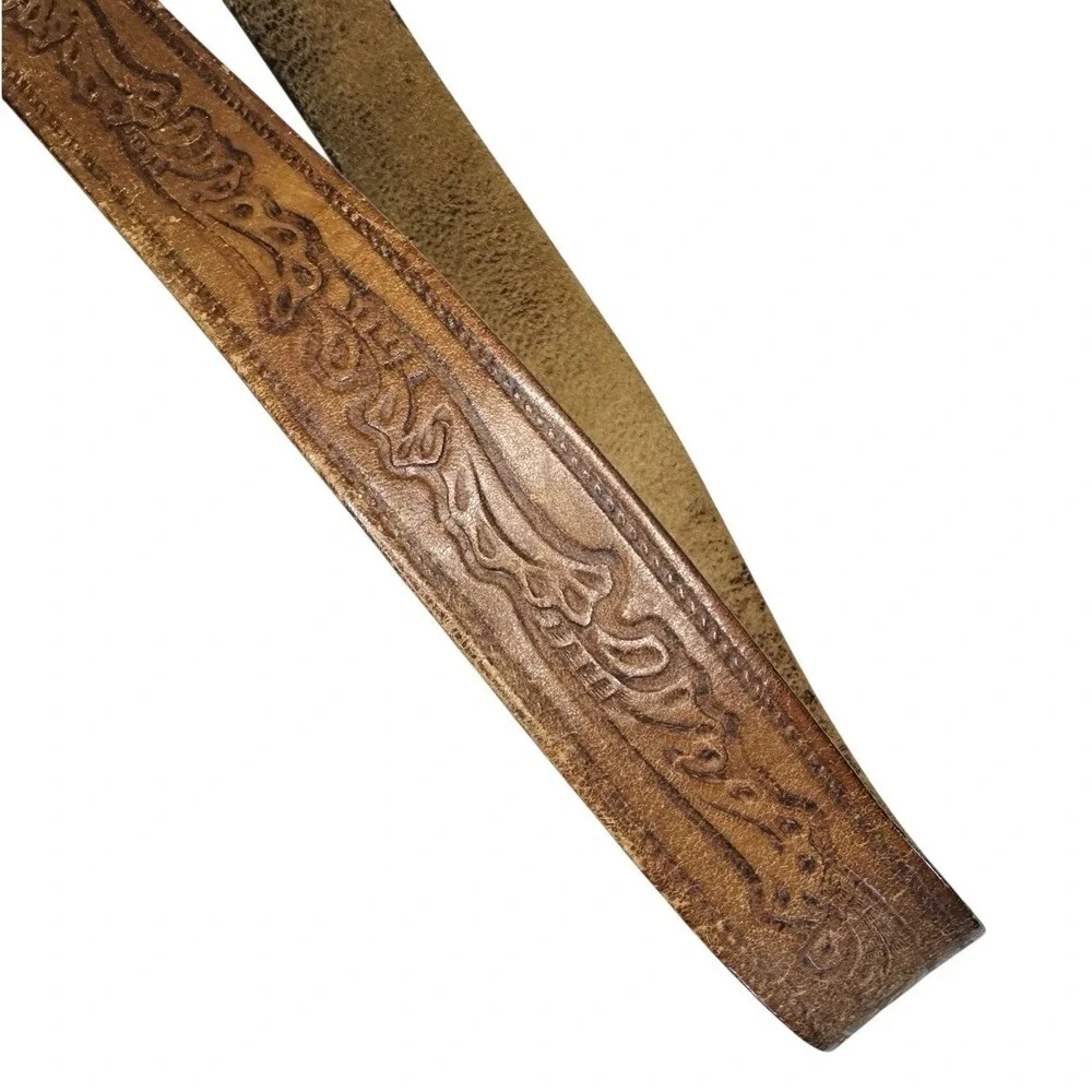 Vintage Levis 2235 Tooled Leather Belt Size 36 Brown Western Steerhide 1970s USA